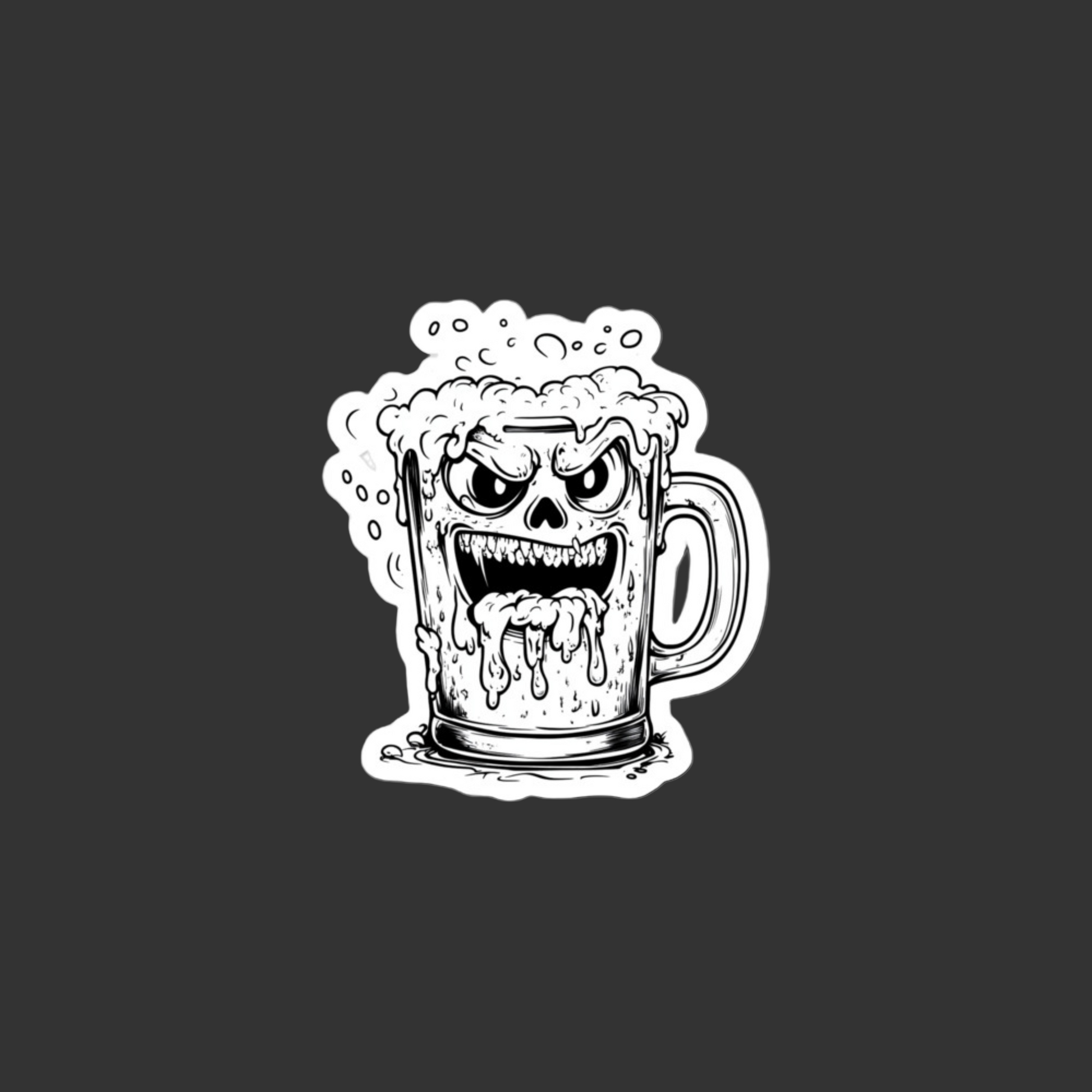 Cartoon beer mug with a skull face on a black background