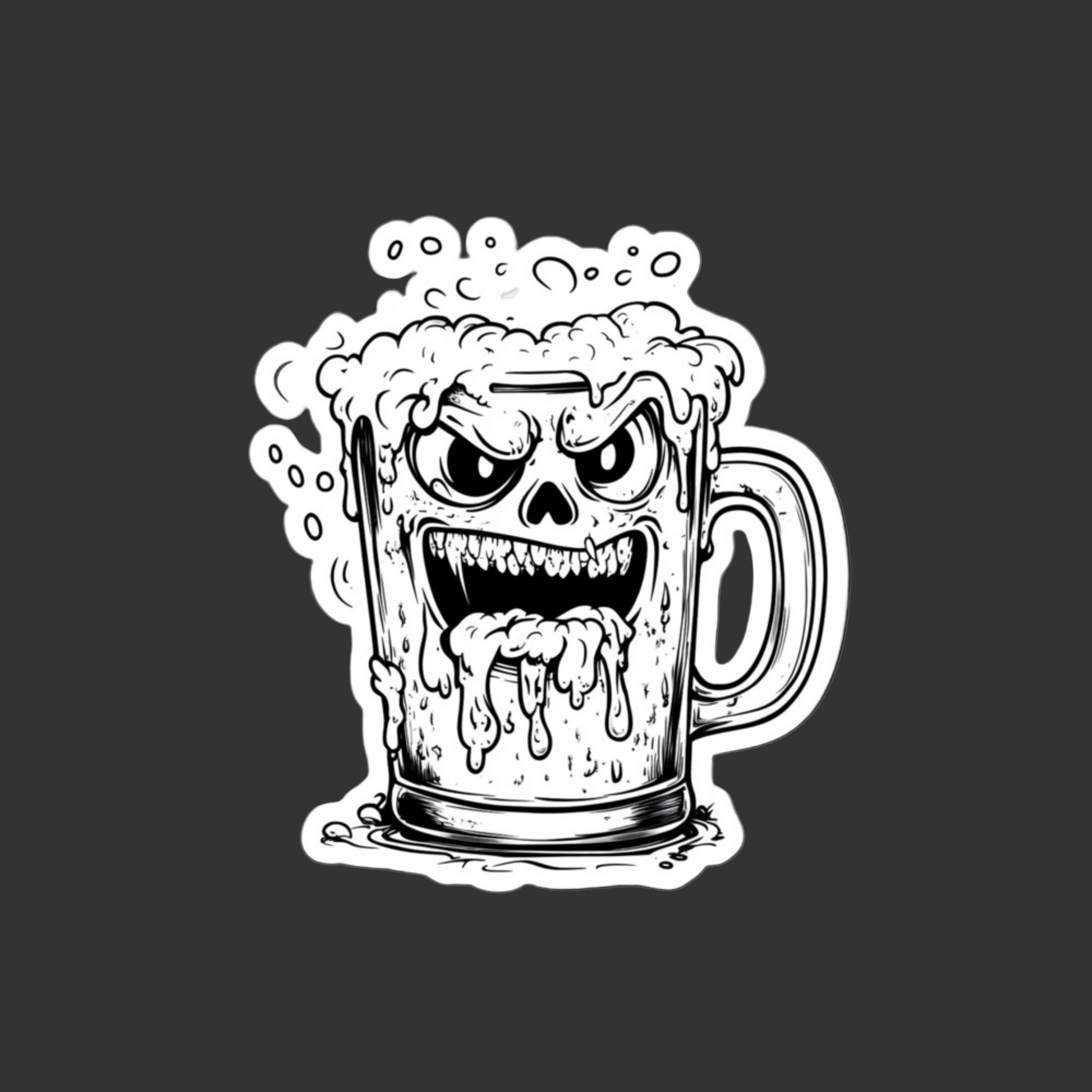 Illustration of a beer mug with a skull face on a black background