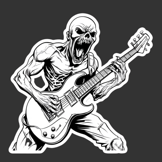 Skeleton Guitarist Sticker – Riffs from the Grave