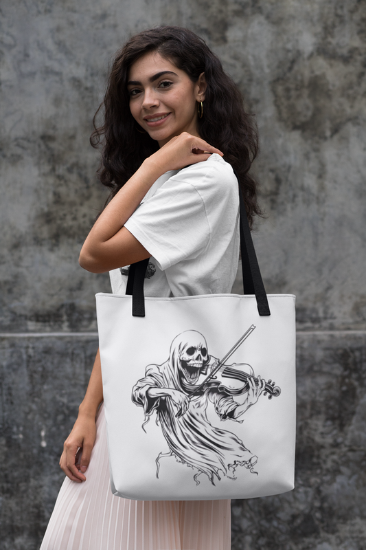 Skeleton Violinist Tote – Death’s Greatest Hits