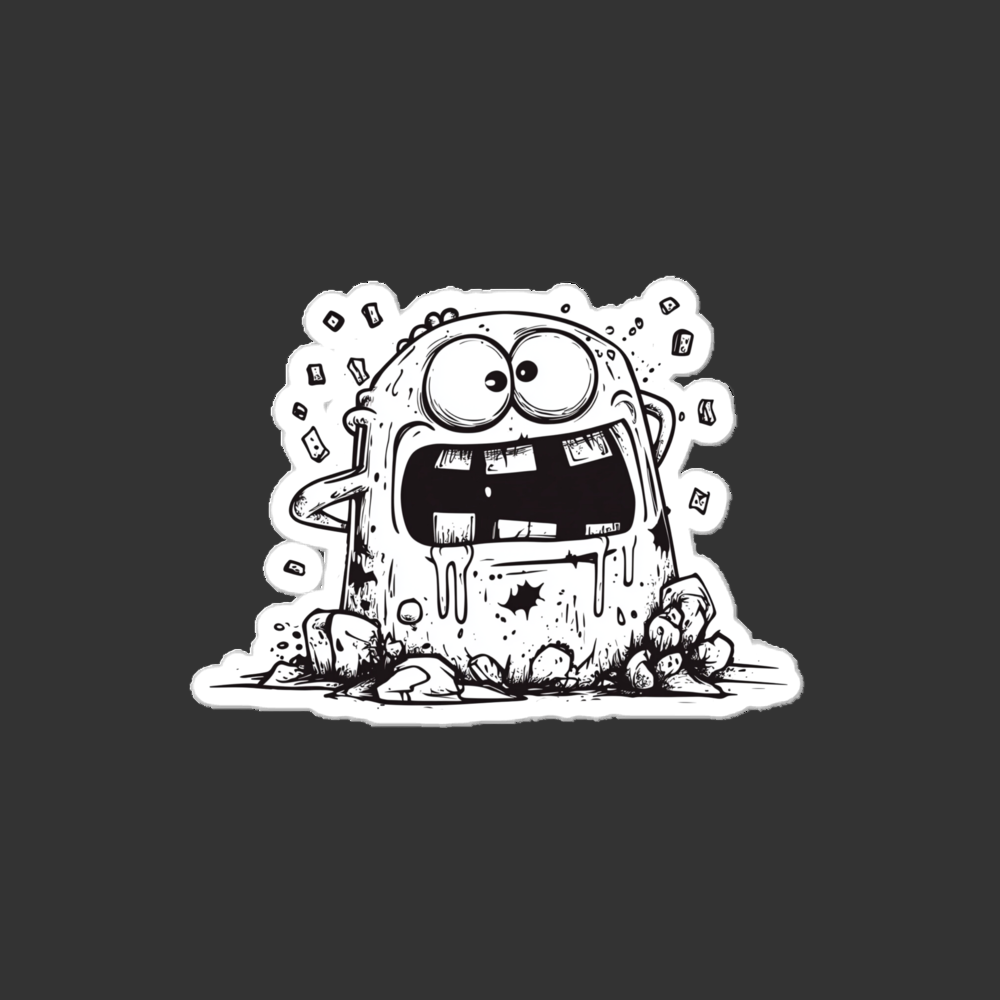 Cartoon character with a shocked expression in black and white on a white background