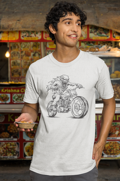 Skeleton Biker Tee – Ride or Die (Mostly Die)