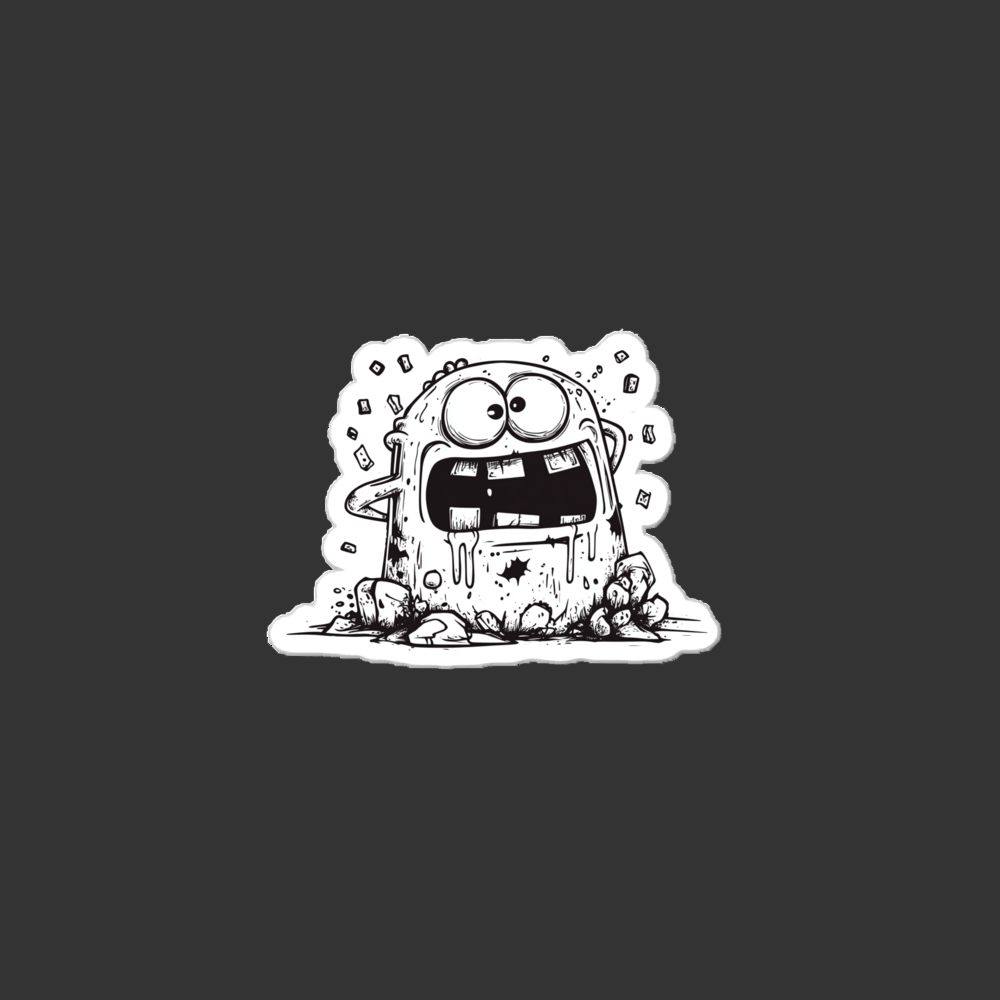 Cartoon character with a distressed expression on a white background