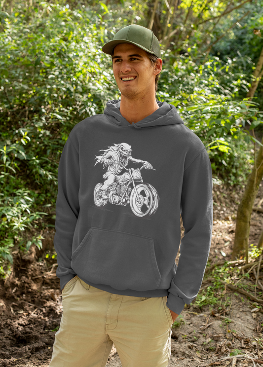 Skeleton Biker Hoodie – Burn Rubber, Not Flesh