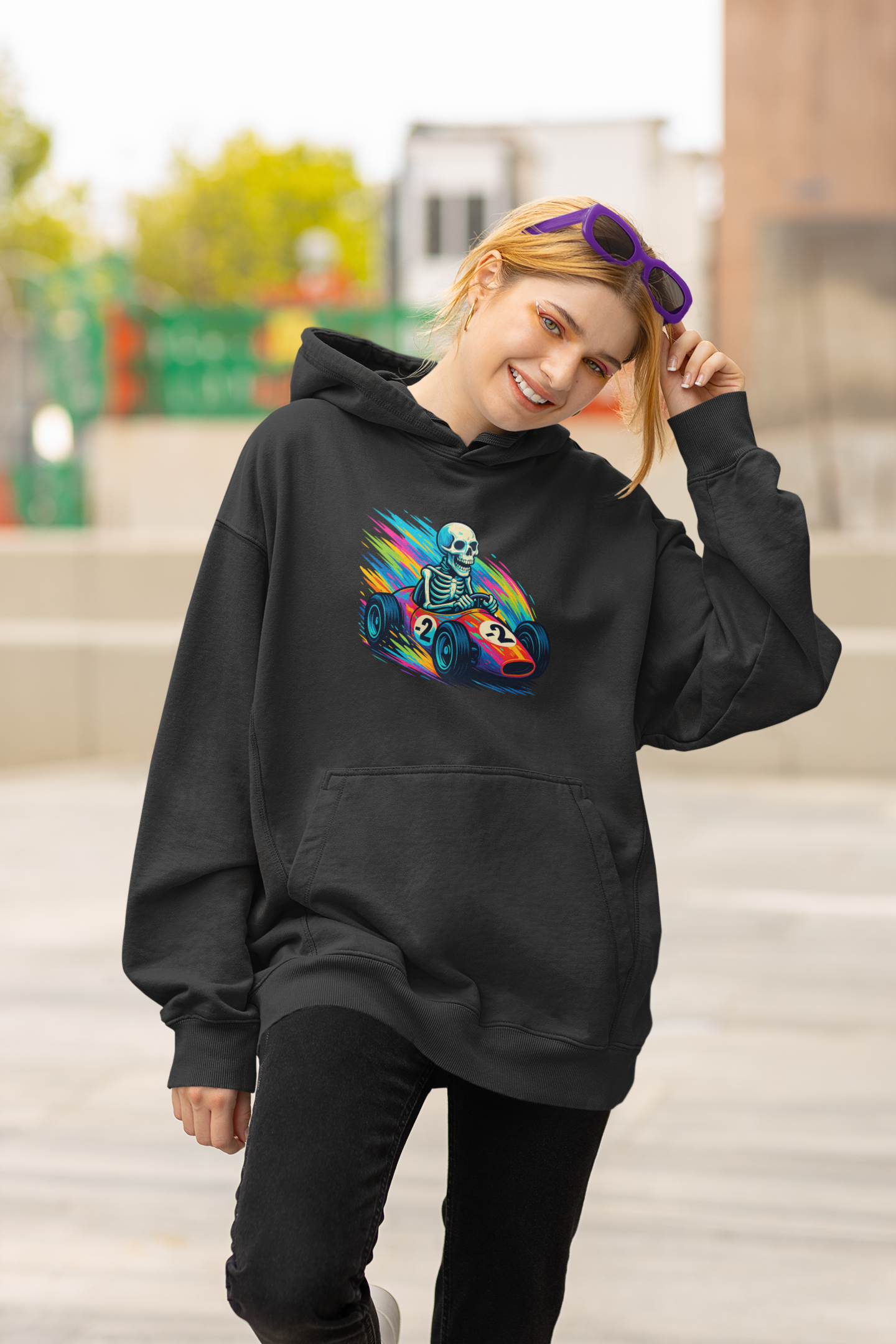 Skeleton Racer – Oversized Misfit Streetwear Hoodie