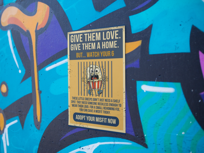 Adopt a Misfit Poster – Popcorn Monster - Give Them Love, Give Them a Home